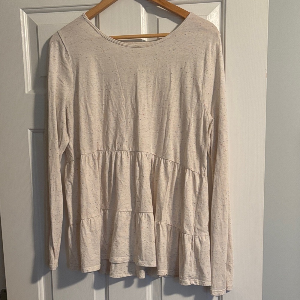 LOFT Cream Long Sleeve Tiered Top